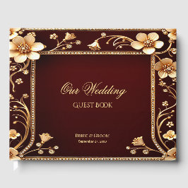 Burgundy Golden Blume Gästebuch