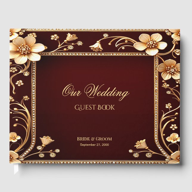 Burgundy Golden Blume Gästebuch (Vorderseite)