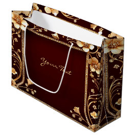 Burgundy Golden Blume Geschenktasche Große Geschenktüte