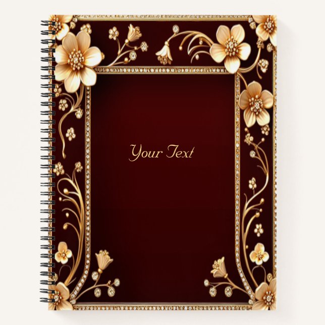 Burgundy Golden Blume Notebook Notizbuch (Vorderseite)