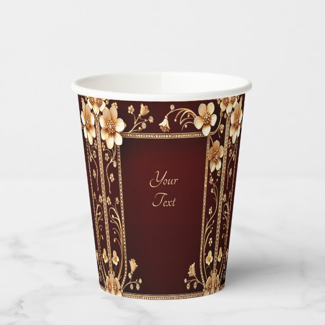 Burgundy Golden Blume Papiertasse Pappbecher (Links)