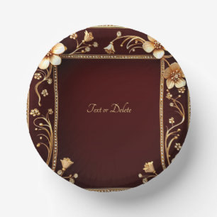 Burgundy Golden Blume Pappteller