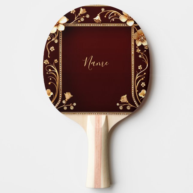 Burgundy Golden Blume Ping Pong Paddle Tischtennis Schläger (Vorderseite)