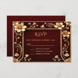 Burgundy Golden Blume RSVP-Karte RSVP Karte