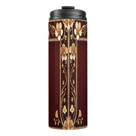 Burgundy Golden Blume Thermal Tumbler Thermosbecher