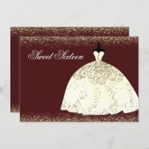 Burgundy Golden Dress Glitzer Sweet 16 Einladung