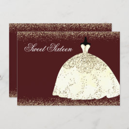 Burgundy Golden Dress Glitzer Sweet 16 Einladung