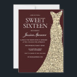 Burgundy Golden Dress Sweet 16 Einladung<br><div class="desc">Burgundy Golden Dress Sweet 16 Lade Variationen zur Einladung und passende Artikel in unserem Shop ein</div>