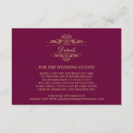 Burgundy Golden Luxe Hochzeitskarte Begleitkarte