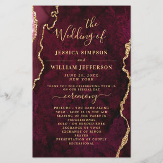 Burgundy Golden Marble Hochzeitsprogramm