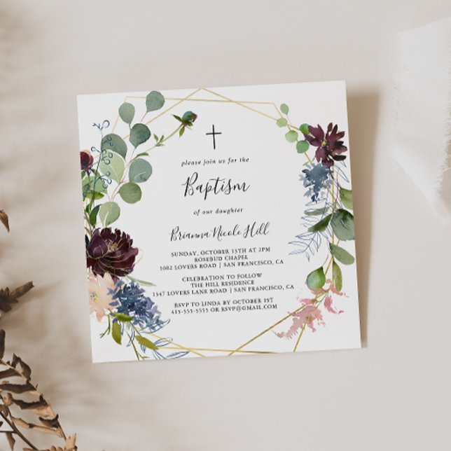 Burgundy Goldene geometrische Taufe Einladung (Von Creator hochgeladen)