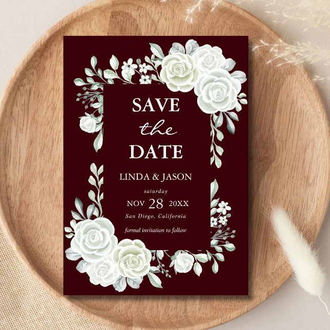 Burgundy Gothic Roses Wedding Save The Date Card Einladung (Von Creator hochgeladen)