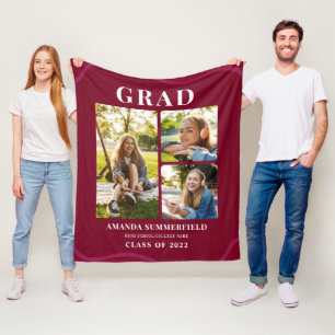 Burgundy Grad 3 Foto Collage Abschluss Fleecedecke