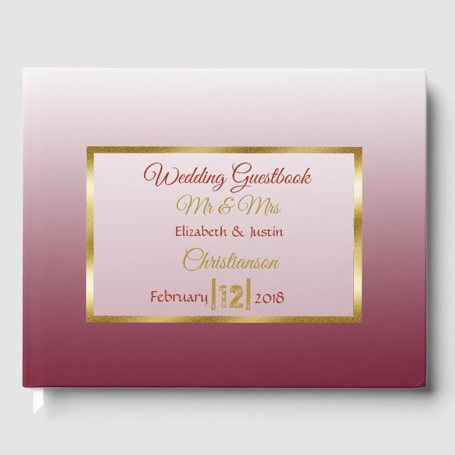 Burgundy Gradient und Gold Heart Wedbook Gästebuch (Vorderseite)