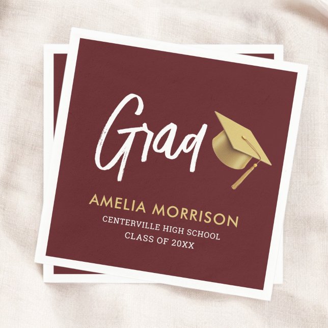 Burgundy Graduate Gold Cap Abschluss Serviette (Von Creator hochgeladen)