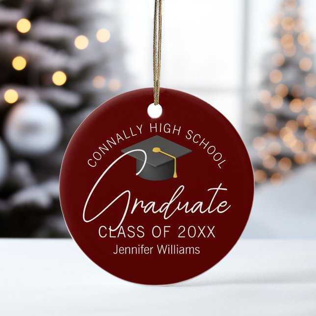 Burgundy Graduation Photo Personalized Christmas Keramik Ornament (Von Creator hochgeladen)