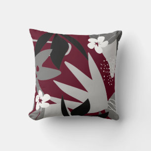Burgundy & Gray Artistic Abstrakt Floral Pattern Kissen