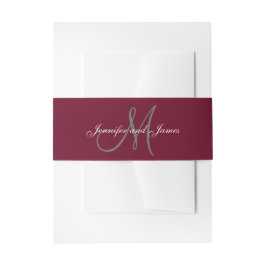 Burgundy Gray Elegant Monogram Script Wedding Einladungsbanderole
