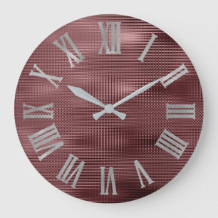 Burgundy Gray Silve Minimal Metallic Roman Numers Große Wanduhr