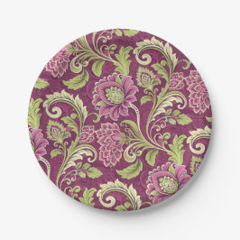 Burgundy & Green Floral Damask Pappteller