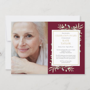 Burgundy Greenery Feier des Lebens Foto Einladung