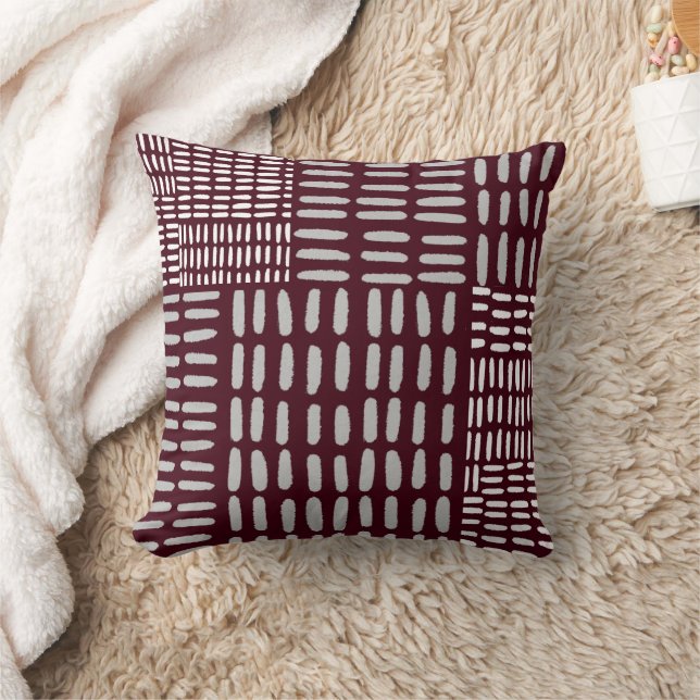 Burgundy & Grey Woven Muster Druckkopfkissen Kissen (Decke)