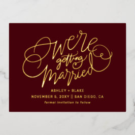 Burgundy Handgeschriebene Kalligrafie Save the Dat Folie Einladungspostkarte