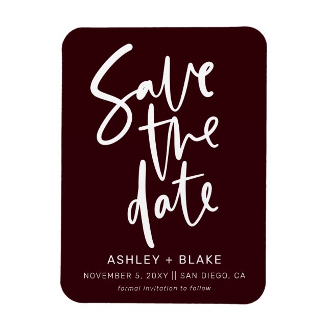 Burgundy Handgeschriebene Kalligrafie Save the Dat Magnet (Vertikal)
