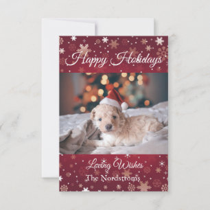 Burgundy Happy Holiday Custom Family Foto Mitteilungskarte