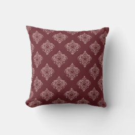 Burgundy Heart Damask Throw Pillow Kissen