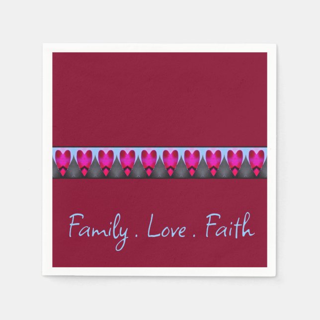 Burgundy Heart Pattern Serviette (Vorderseite)