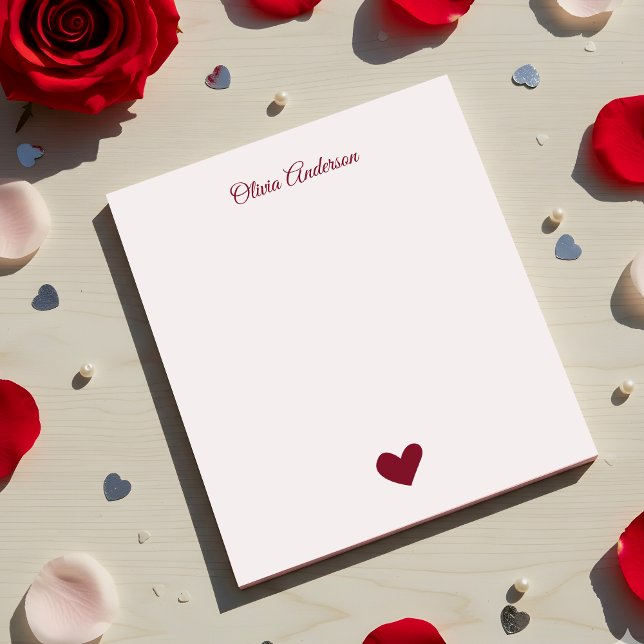 Burgundy Heart  Valentines Day Personalized Name Notizblock (Von Creator hochgeladen)