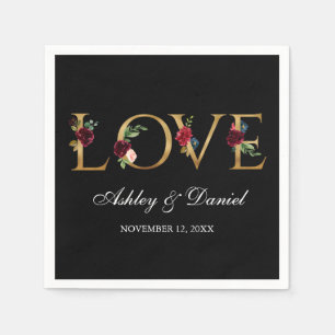 Burgundy-Hochzeit der Liebe Watercolor-Schwarz Serviette