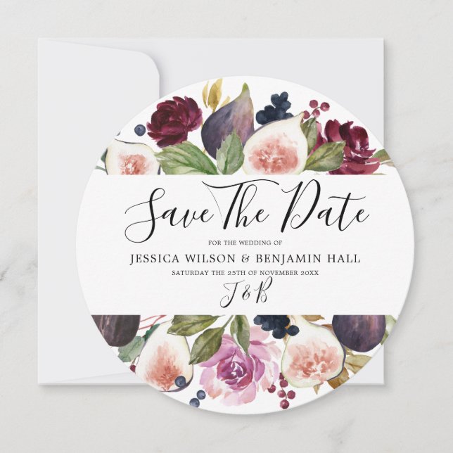 Burgundy-Hochzeit der Wasserfarbe Save The Date (Vorderseite)