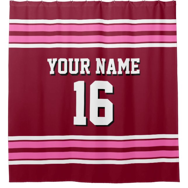 Burgundy Hot Pink White Stripes Sports Jersey Duschvorhang (Vorderseite)