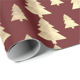 Burgundy Hütte Goldene Blüte Weihnachtsbaum Geschenkpapier