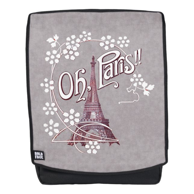 Burgundy Illustration Eiffelturm White Daisies Rucksack (Vorderseite)