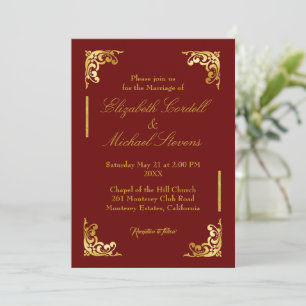 Burgundy Imitats Gold Script Einladung zur Hochzei