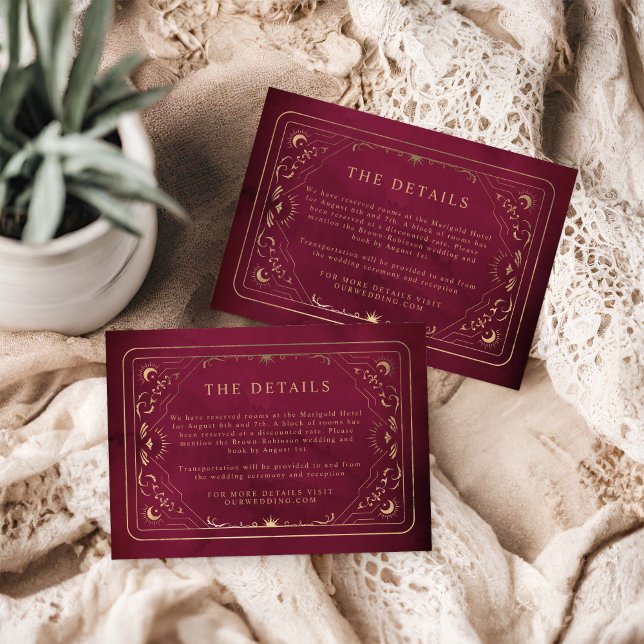 Burgundy Imitats Gold Tarot Celestis Hochzeiten De Begleitkarte (Von Creator hochgeladen)