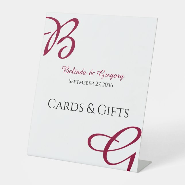Burgundy Initials Hochzeit im Herbst Karten & Gesc Sockelschild (Vorderseite)