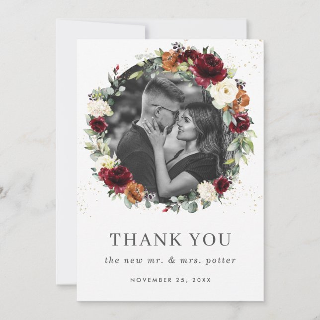 Burgundy Ivory Burnt Orange Foto Dankeskarte (Vorderseite)