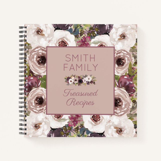 Burgundy Ivory Cream Floral Polka Dot Rezept Notizbuch (Vorderseite)