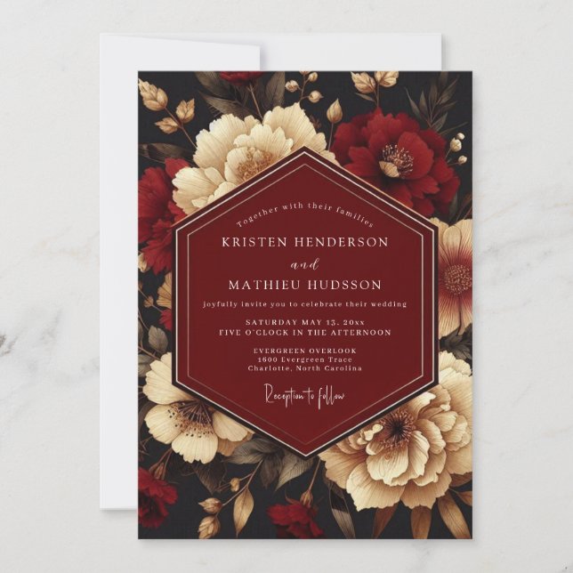 Burgundy Ivory Luminous Wedding Einladung (Vorderseite)