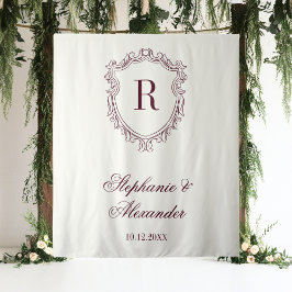 Burgundy & Ivory Monogram Crest Old Money Wedding Wandteppich