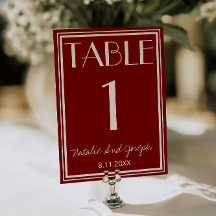 Burgundy Ivory Old Money Wedding Table Number