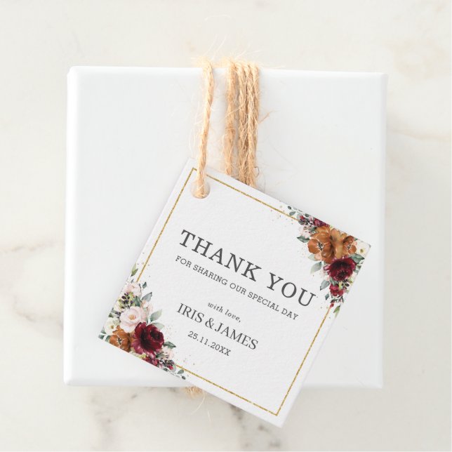 Burgundy Ivory Orange Floral Wedding Vielen Dank Geschenkanhänger (Beispiel)