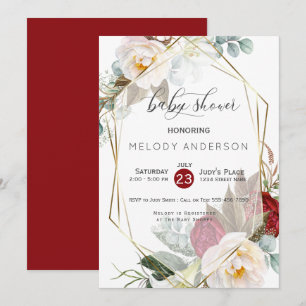 Burgundy Ivory Peonies Botanical Baby Shower Einladung