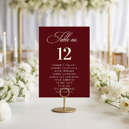 Burgundy Ivory Seating Chart Names Wedding Sign Tischnummer