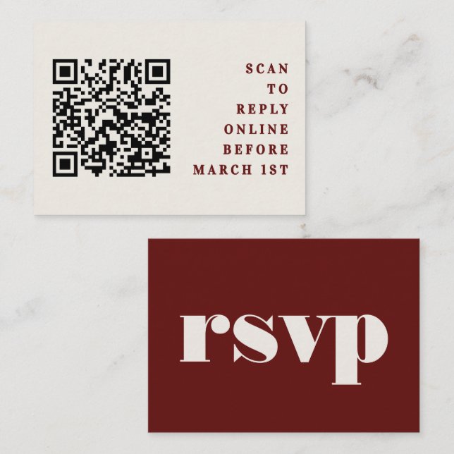 Burgundy & Ivory Simple Wedding QR Code RSVP Begleitkarte (Vorne/Hinten)