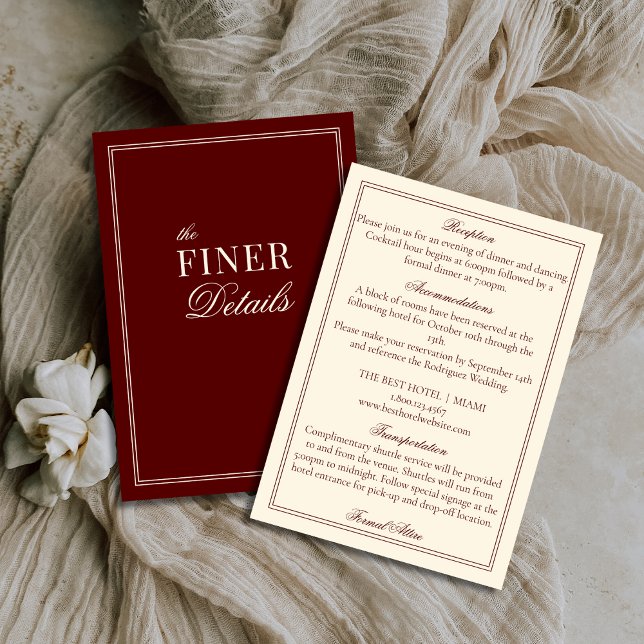 Burgundy Ivory Stripes Old Money Wedding Details Begleitkarte (Von Creator hochgeladen)
